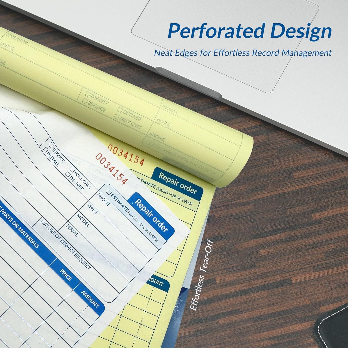 Repair Order Book, 2 Part Carbonless Job Work Order Forms - White/Yellow, 5-7/10 x 8-1/4 Inches, Invoice Receipt Book for Small Business, Consecutively Numbered, 100 Sets (2 Packs)