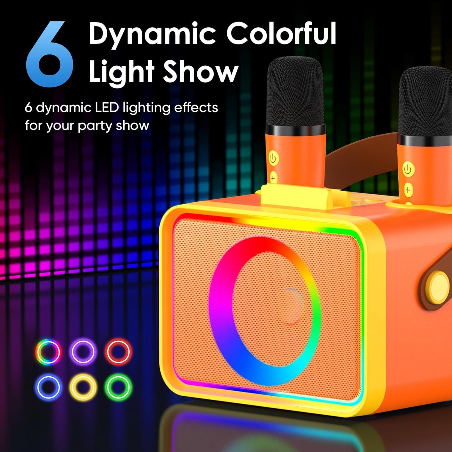 Karaoke Machine,Portable Bluetooth Speaker with 2 Wireless Microphone for Adults & Kids with LED Lights, Karaoke Microphone with PA System Supports USB/TF/AUX,Gift for Party (Orange Yellow)