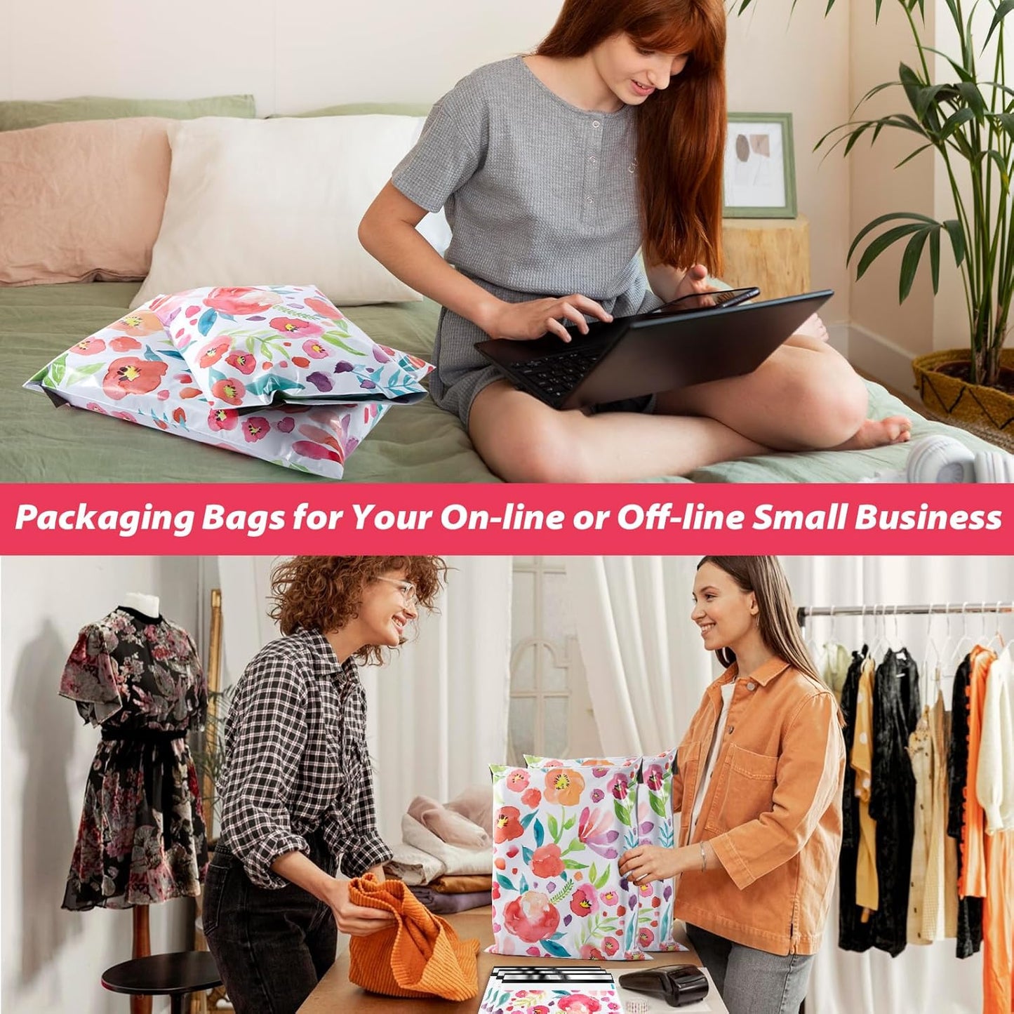 Oududianzi Poly Mailers 6X9, 100 Pack Shipping Bags, Mailing bags, Mailers Poly Bags for Shipping, Shipping Envelopes, Packaging Bags for Small Business & Clothes - Floral