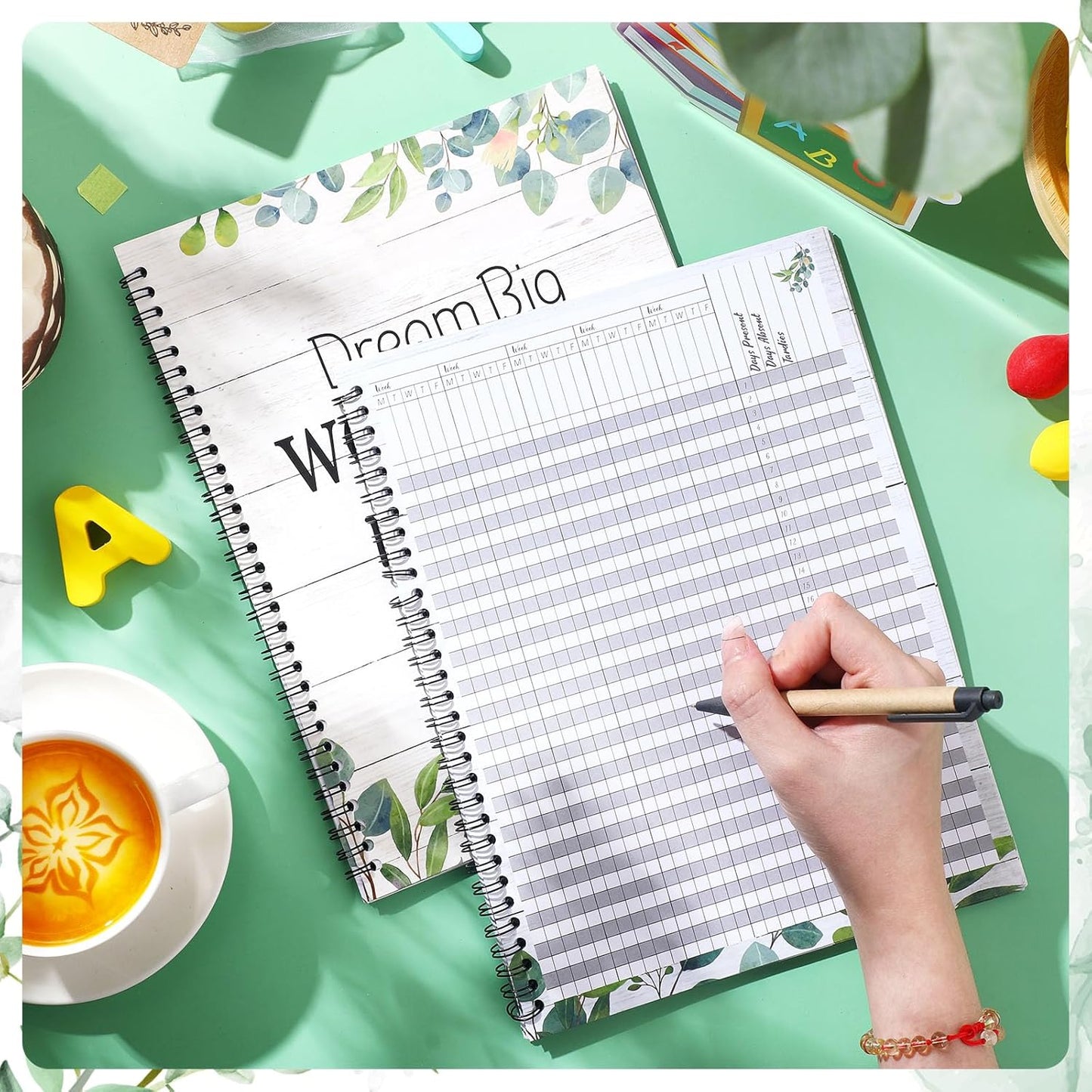 Faccito 8.3'' x 11'' Teacher Record Book 2025 Grade Book Undated Attendance Register Class Student Roster Monthly Reminder Grading Chart Gift for Elementary Classroom School Office(Farmhouse Style)