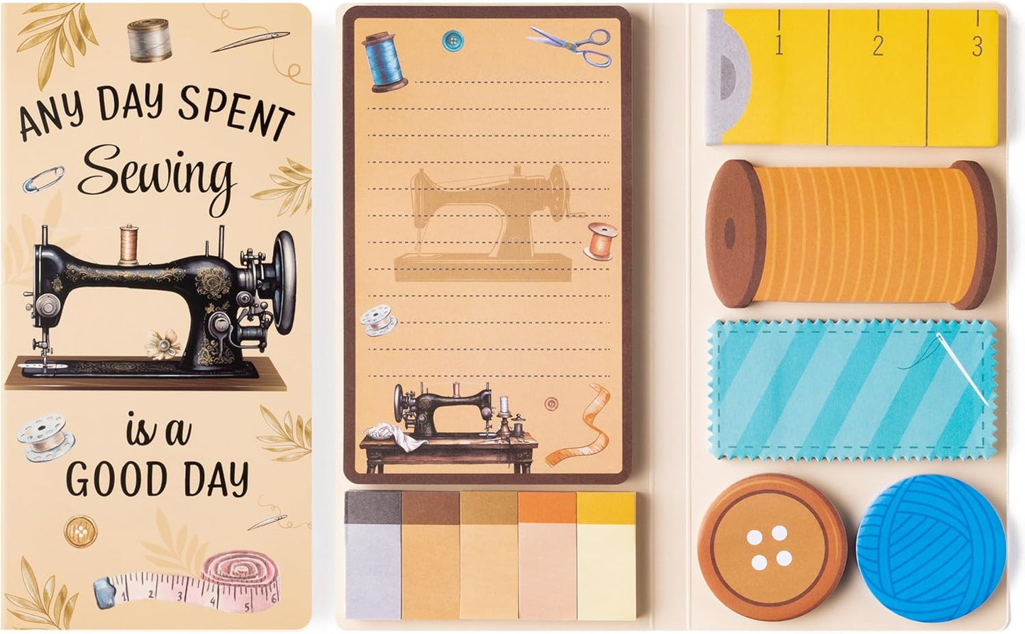 Xqumoi Retro Sewing Sticky Notes Set - Any Day Spent Sewing is A Good Day Self-Stick Note Pads Teacher Appreciation Notepads Writing Memo Pad Page Marker Back to School Office Supplies, 550 Sheets