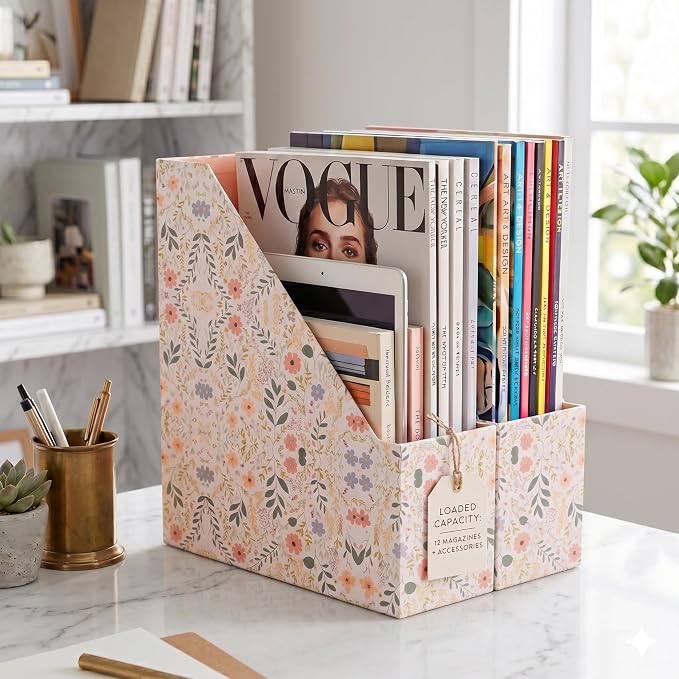 BLU MONACO | Cardboard Magazine File Holder Set of 4 | Standing File Holder - Image 6