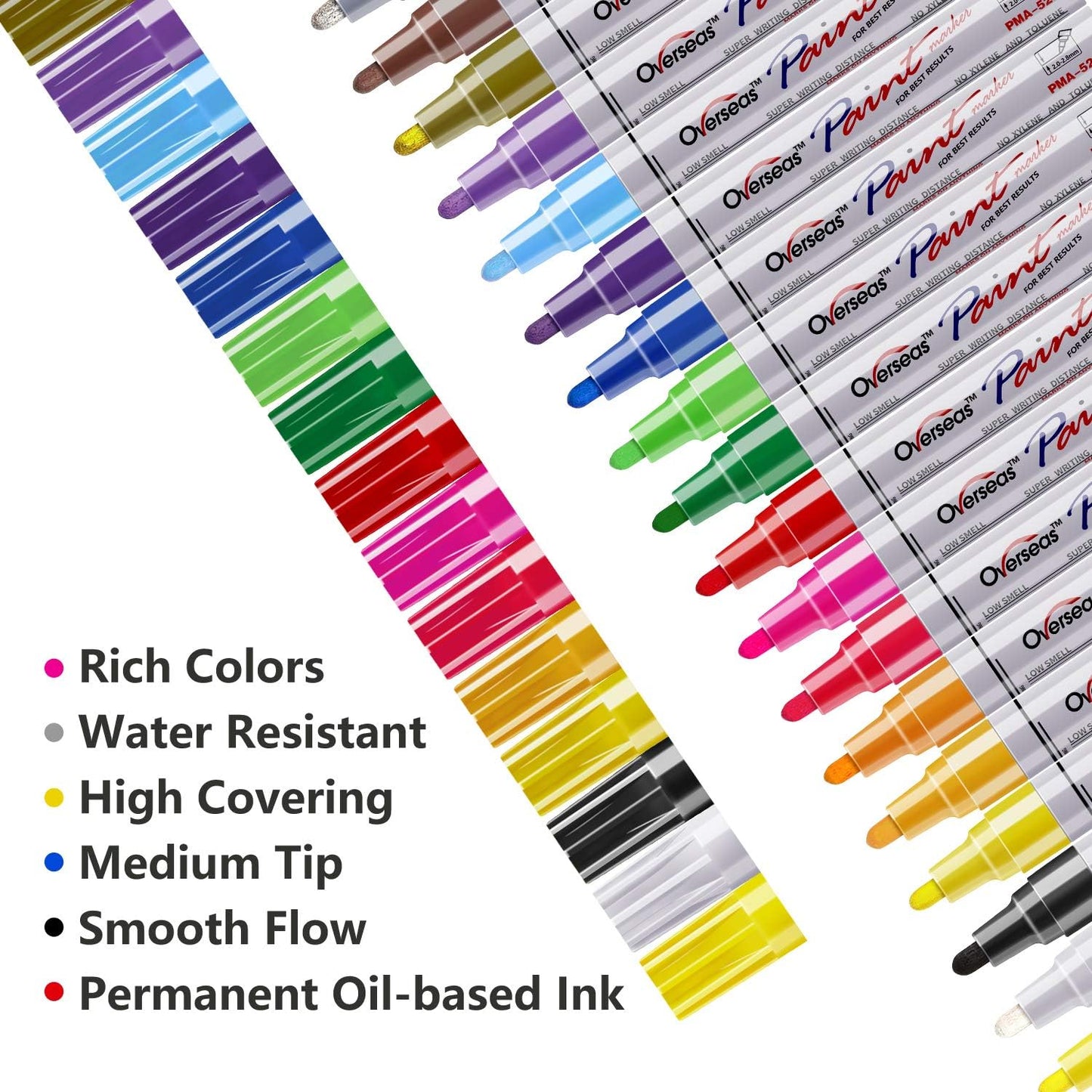 TFIVE Paint Markers Paint Pens, Waterproof Quick Dry and Permanent, Work on Almost Anything, Oil-Based Marker Pen for Rock Painting, Metal, Wood, Plastic, Canvas, Glass, Mugs, Craft - 18 colors