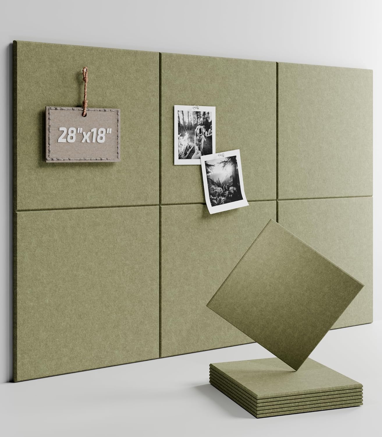 Felt Bulletin Board Tiles -28"x18" Cork Board Alternative for Office Decor, Push Pin Board Wall Organizer 6-Pack -Olive Green