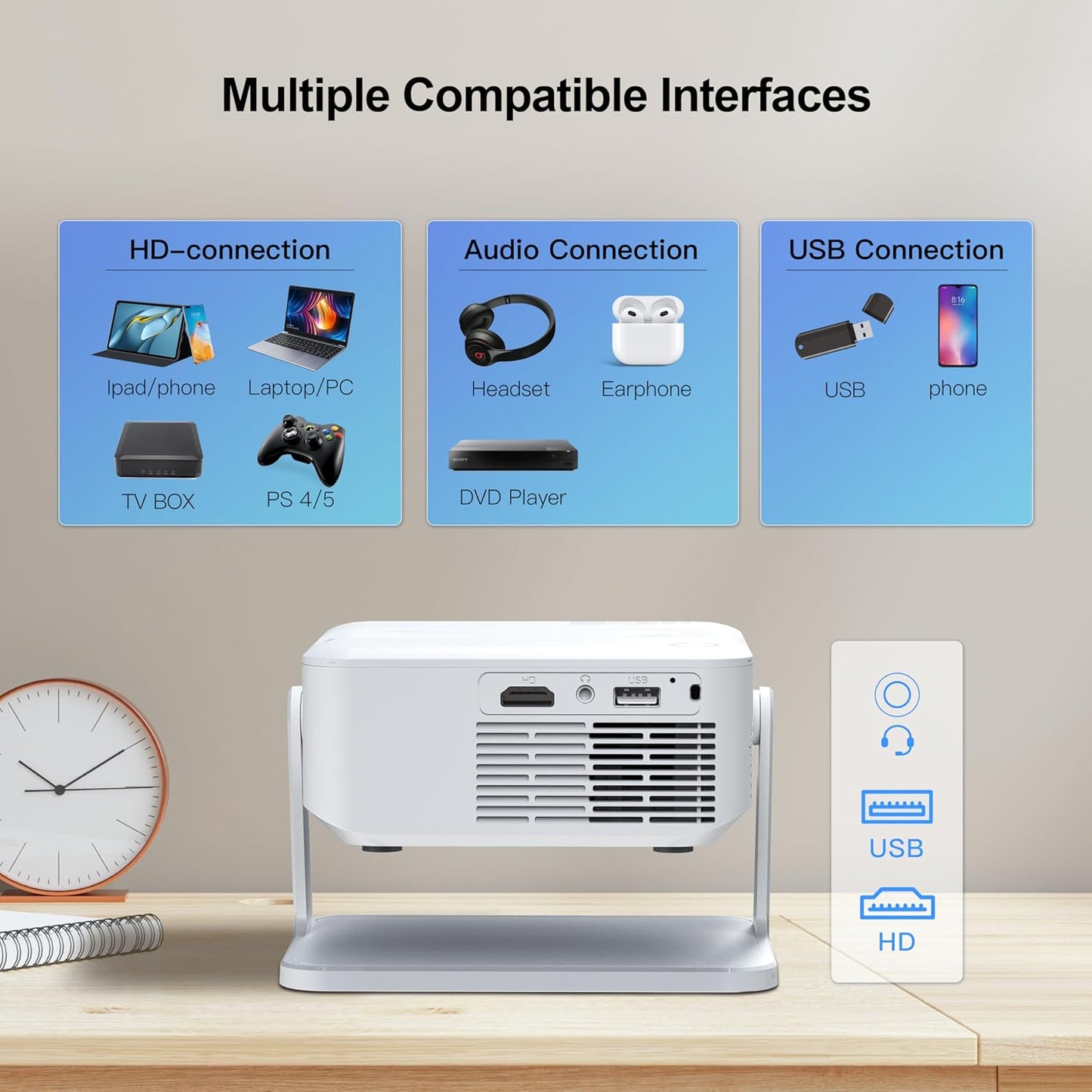 【NEW】Mini Projector with WiFi and Bluetooth,YouTube, Screen Mirroring and more. Full HD 1080P, Indoor/Outdoor Home Movie Projector by IOLIEO