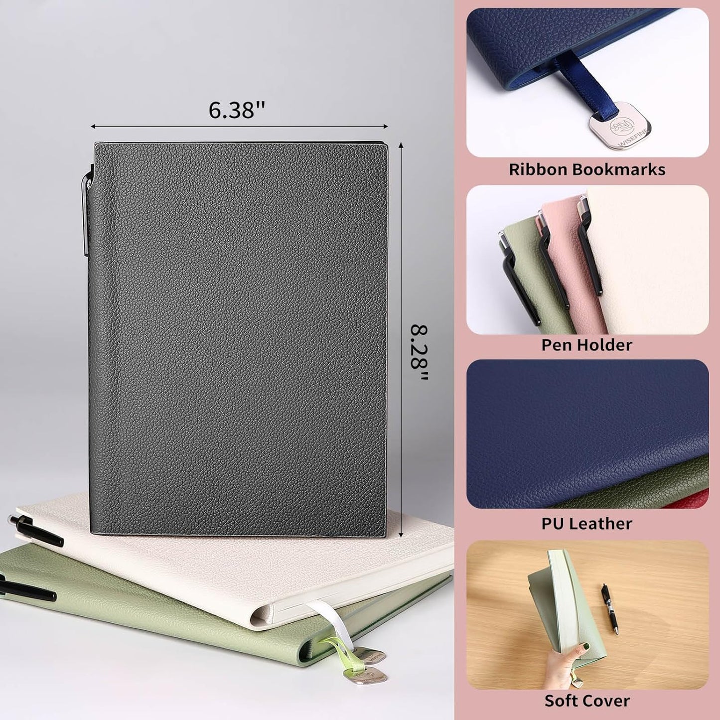 Lined Journal Notebook for Women A5 Softcover PU Leather Journals for Writing, 160 Pages Daily Journaling, College Ruled Notebooks for Work School, Business 6.38'' X 8.28'' Dark Grey