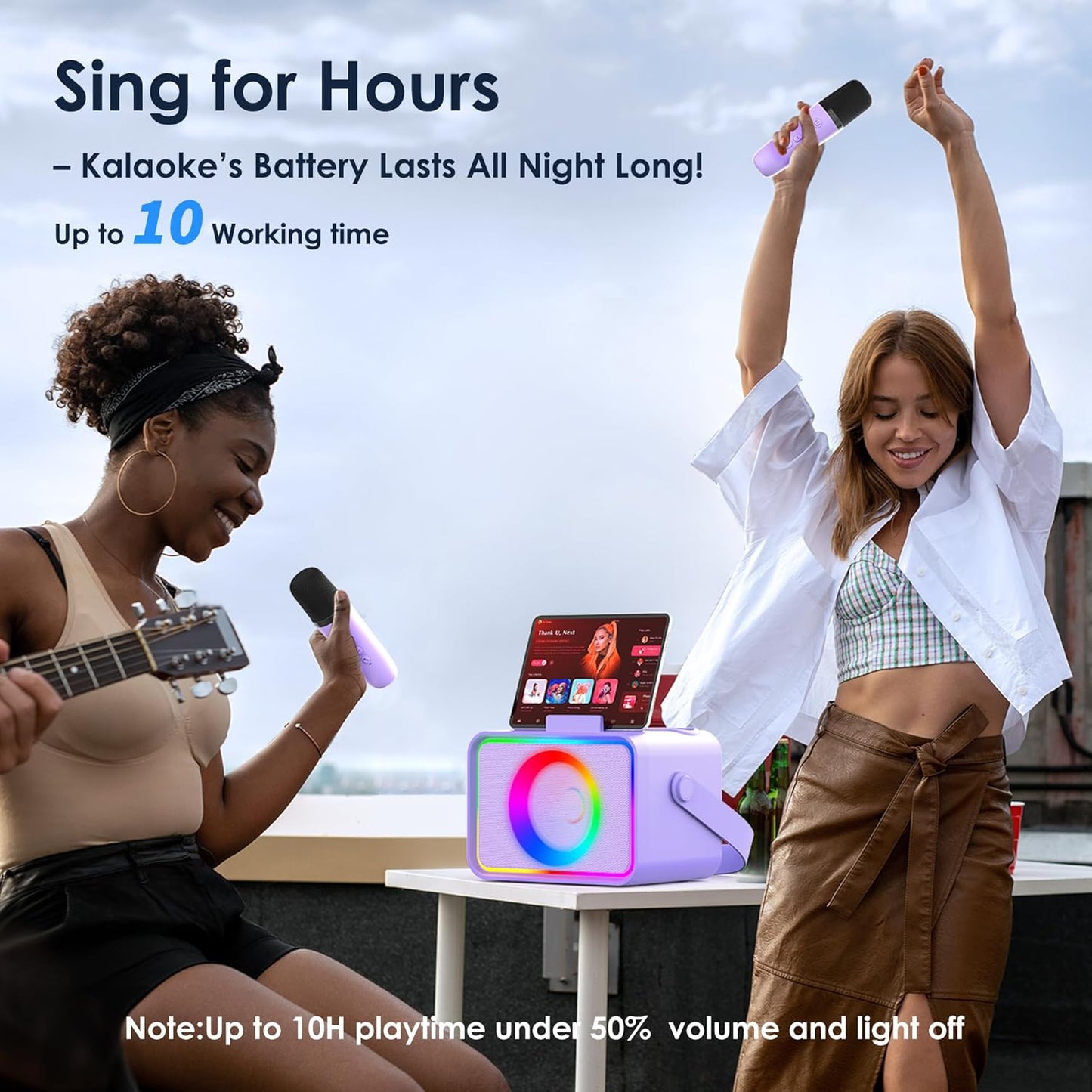 Karaoke Machine,Portable Bluetooth Speaker with 2 Wireless Microphone for Adults & Kids with LED Lights, Karaoke Microphone with PA System Supports USB/TF/AUX,Gift for Party (Purple)