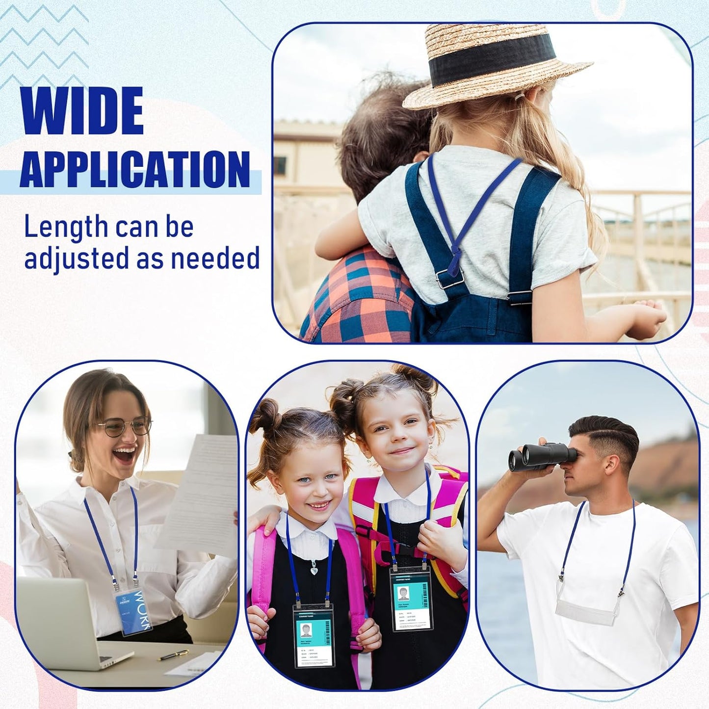 Patelai 100 Pack Double Clip Lanyards Bulk Face Mask Lanyard Twist Free 2 Hook Design Adjustable Badge Neck Strap for Conference Office Class Essential Back to School Gifts ID Card Keychain (Blue)