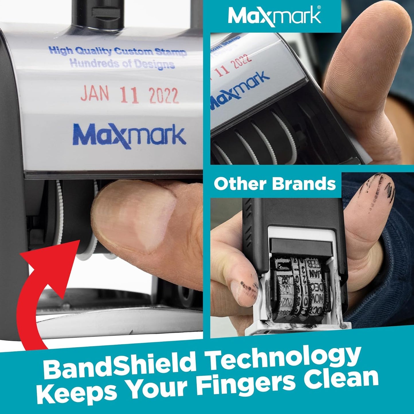 MaxMark Heavy Duty Self Inking Date Stamp with Phrase Received - Black Ink