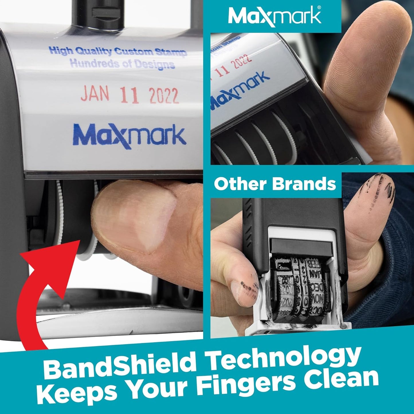 MaxMark Heavy Duty Self Inking Date Stamp with Phrase Faxed - Black Ink