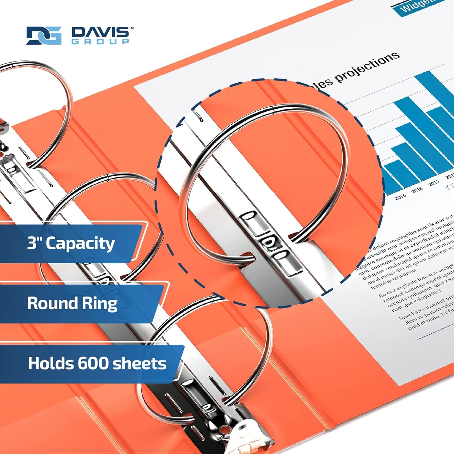 Premium Economy 6-Pack 3-Ring Binders for School or Office, Round-Ring Binders, 3 Inch, Orange