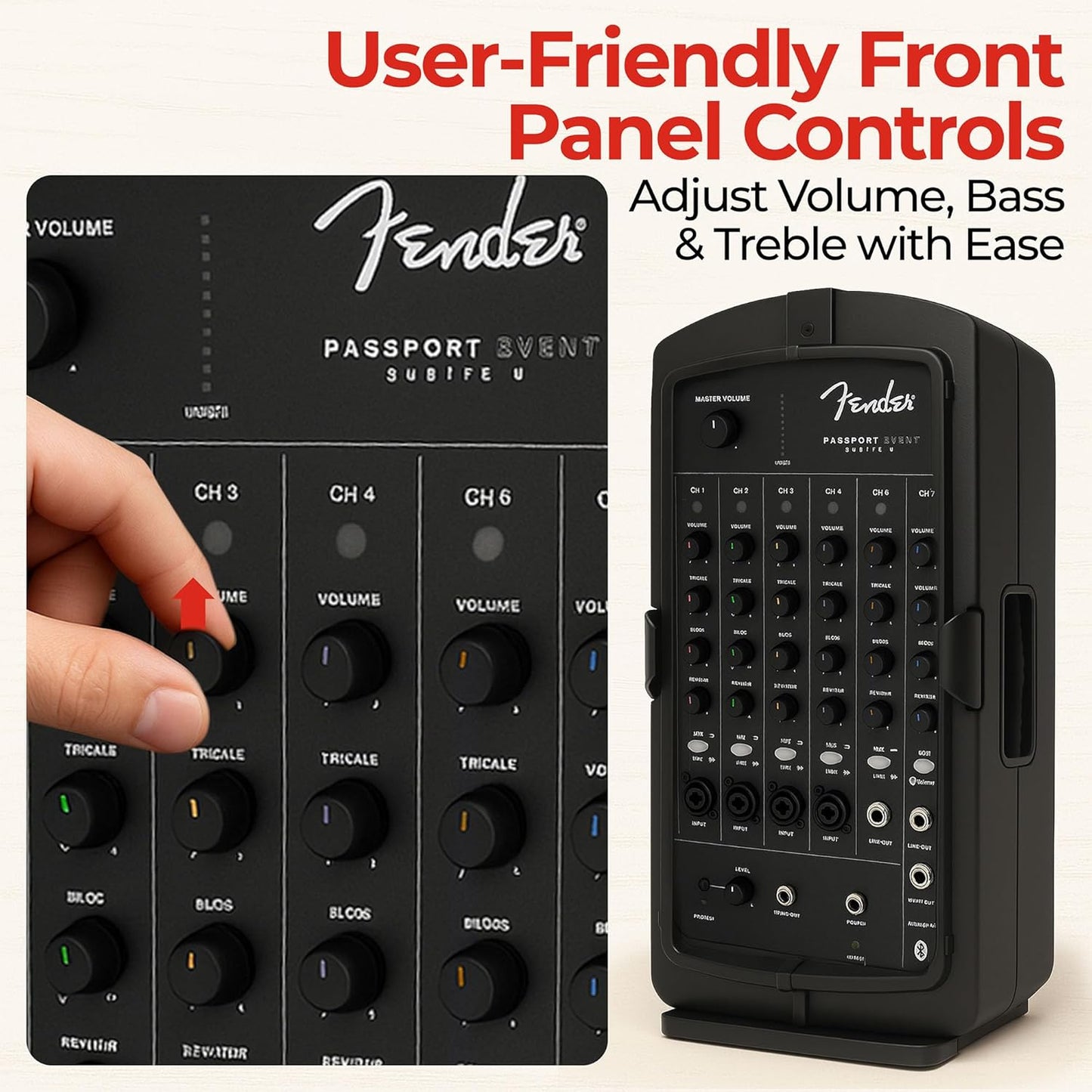 Fender Passport Event S2 Portable PA System Bundle with Microphone, Compact Speaker Stands, XLR Cable, and Instrument Cable