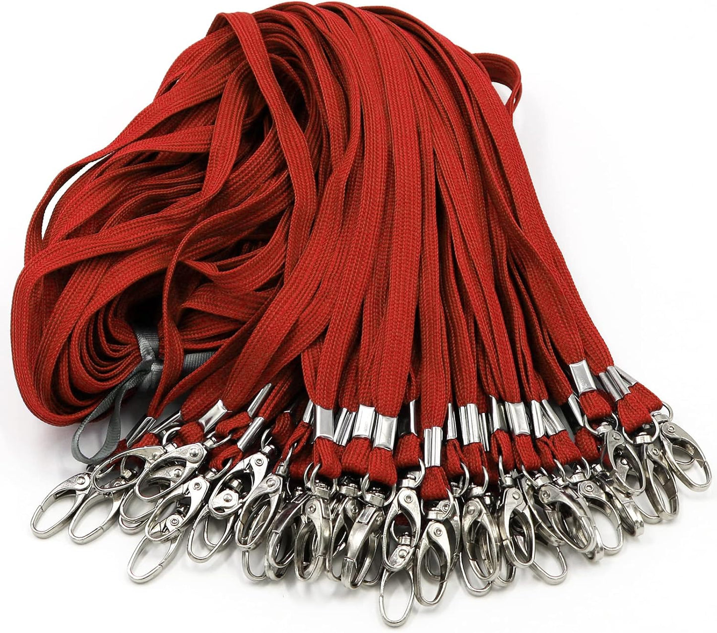 100 Pack Lanyards Bulk Lanyard for Office Id Badges Flat Lanyard with Badge Clip Swivel Hook (100 Pack, Red)