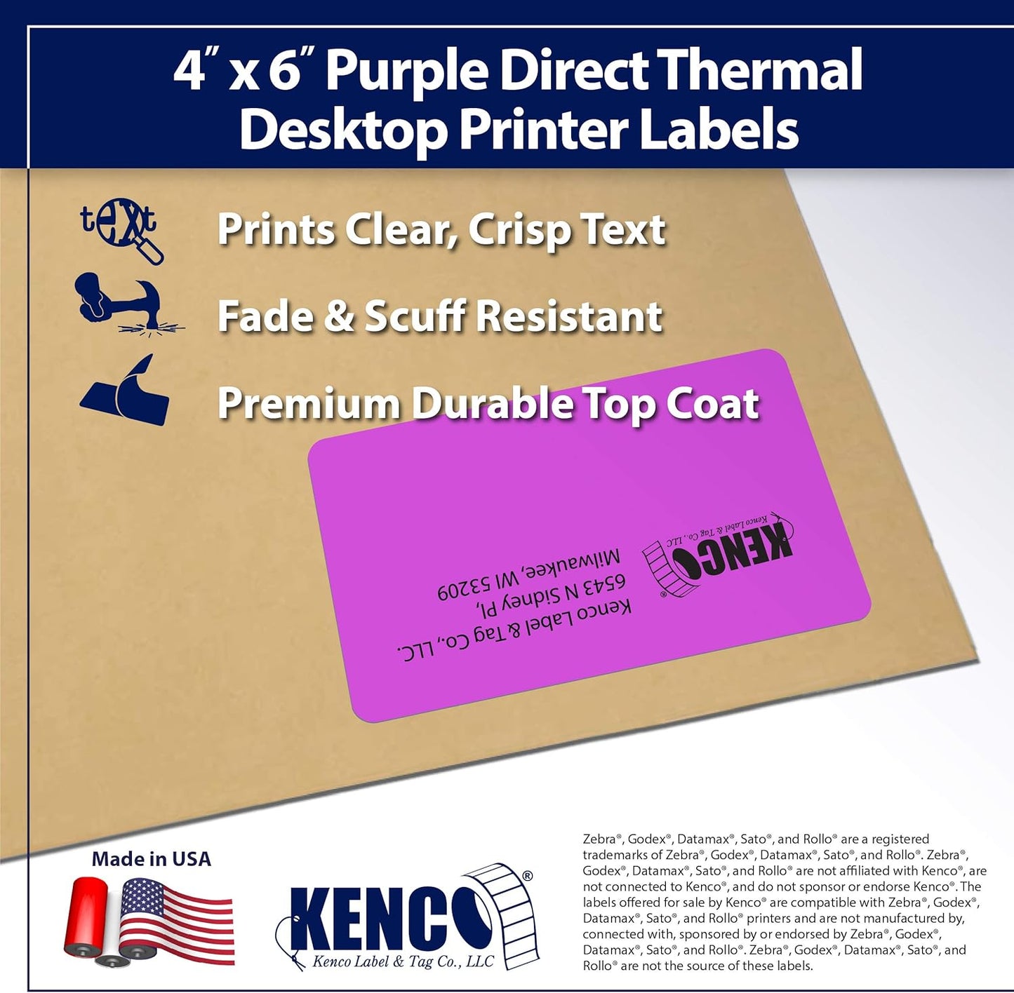 4" X 6" Direct Thermal Perforated Stickers Labels for Shipping Labels, Inventory, and Color Coding - Compatible with Zebra, Rollo, Godex and More (Purple, 6 Rolls)