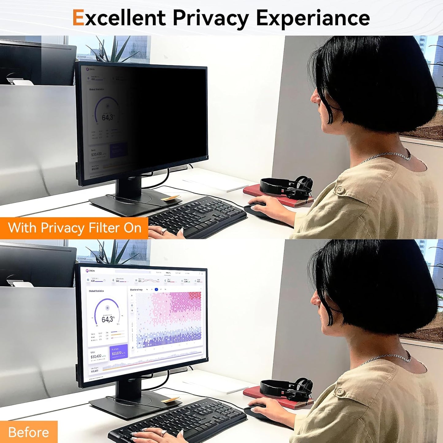 [2 Pack] 32 Inch Computer Privacy Screen Filter for 16:9 Aspect Ratio Widescreen Monitor - Anti Glare Blue Light Filter, Removable Computer Monitor Privacy Shield, Anti-Scratch 32in Protector Film