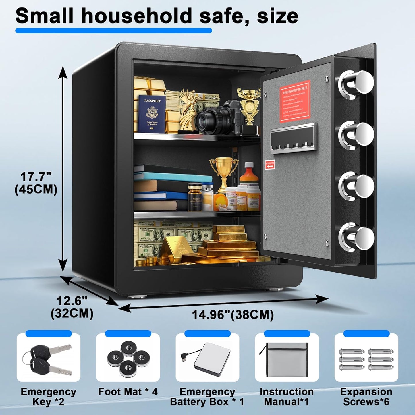 Safety Box, Small Safes for Home Lock Box with Electronic Keypad，Safe with Removable Shelf for Cash, Jewelry, Documents,Digital Security Safe for Office Hotel and Personal Use (Digital - 2.0 CUFT)