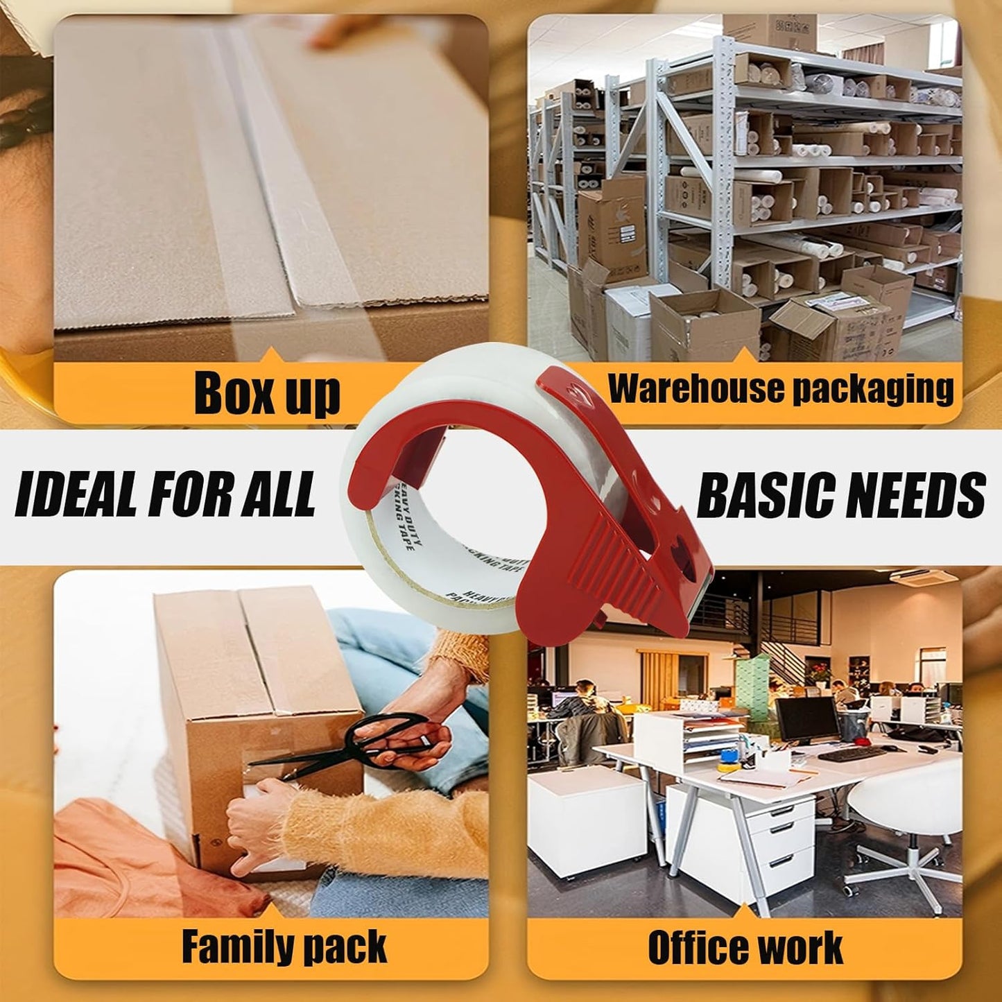Heavy Duty Packing Tape with Dispenser - 8 Pack 1.88 in x 60 yd Clear Package Tape for Shipping Moving Storage and Mailing, Total 480 Yards