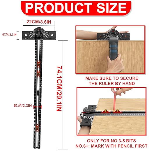 29 Inch Woodworking T Square Ruler, Aluminum Alloy, Adjustable Angle 15-165° - Image 4