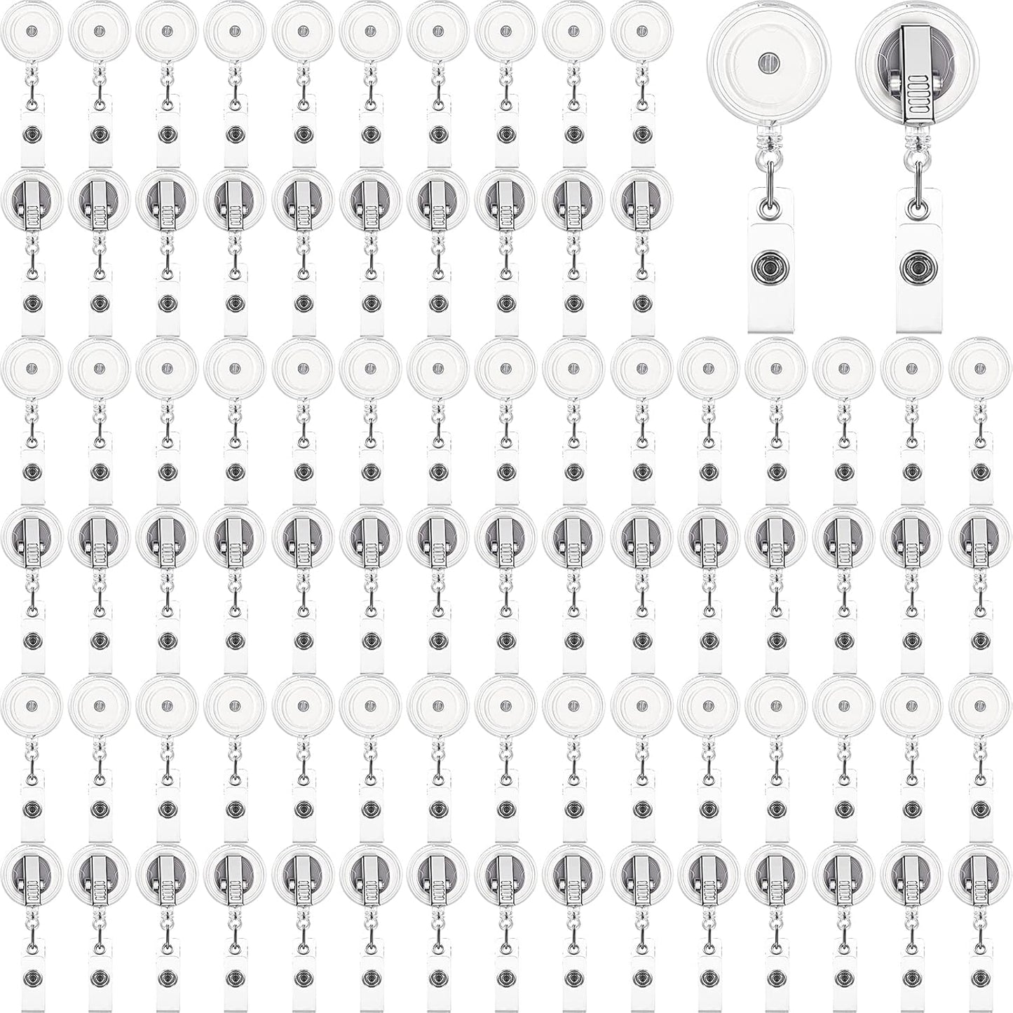 Fulmoon 100 Pcs Translucent Retractable Badge Reels Round ID Badge Holders Nursing Name Reels with Swivel Alligator Clip and Vinyl Card Strap for Nurses Volunteer Students Teachers(Translucent Clear)
