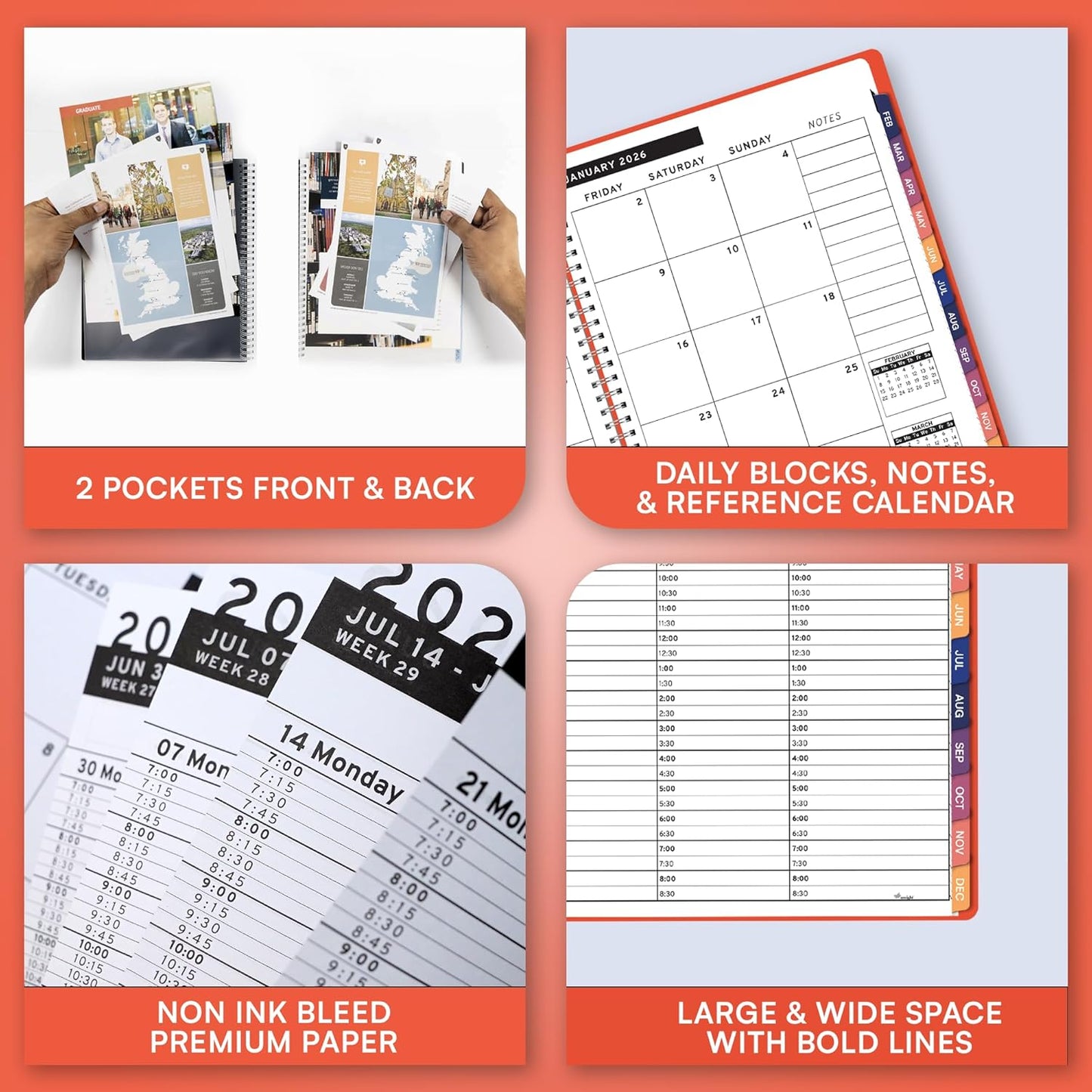 Ensight 2026 Appointment Book & Planner Ensight 6.5 x 8.5 inches Large Tabbed Daily Hourly Weekly Planner Schedule Book 30 Minute time Slots Business & Personal Planner Jan 2026 Dec 2026 Peach
