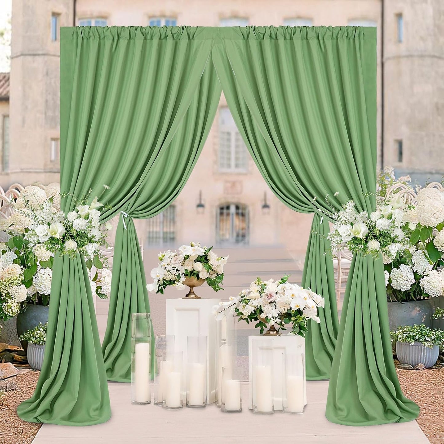 Sage Green Parties Backdrop Curtains: 30x10ft Polyester Photo Backdrop Drapes Fabric - Wedding Ceremony Party Home Window Decorations