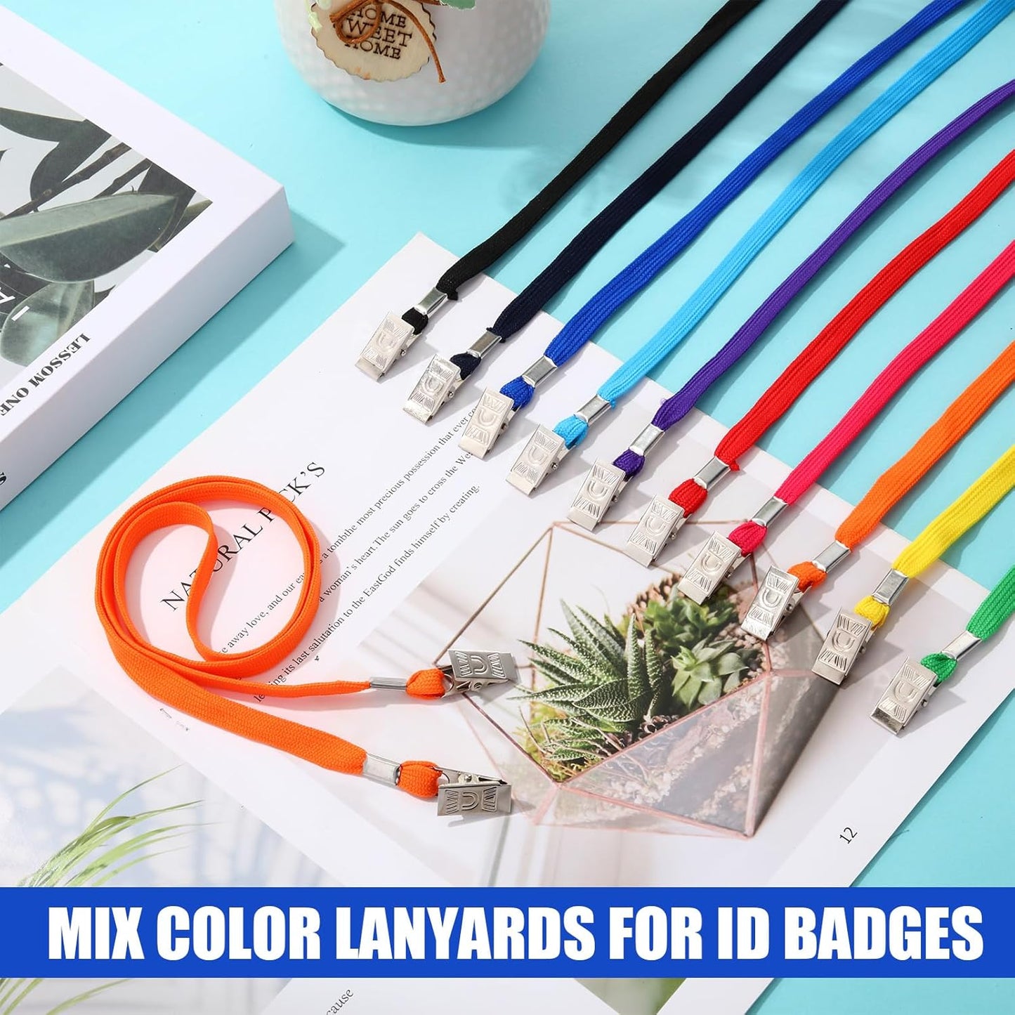 Patelai 100 Pack Double Clip Lanyards Bulk Face Mask Lanyards Twist Free 2 Hook Design Adjustable ID Badges Neck Straps for Conferences Office School Class Card Keychain (Mix Color)