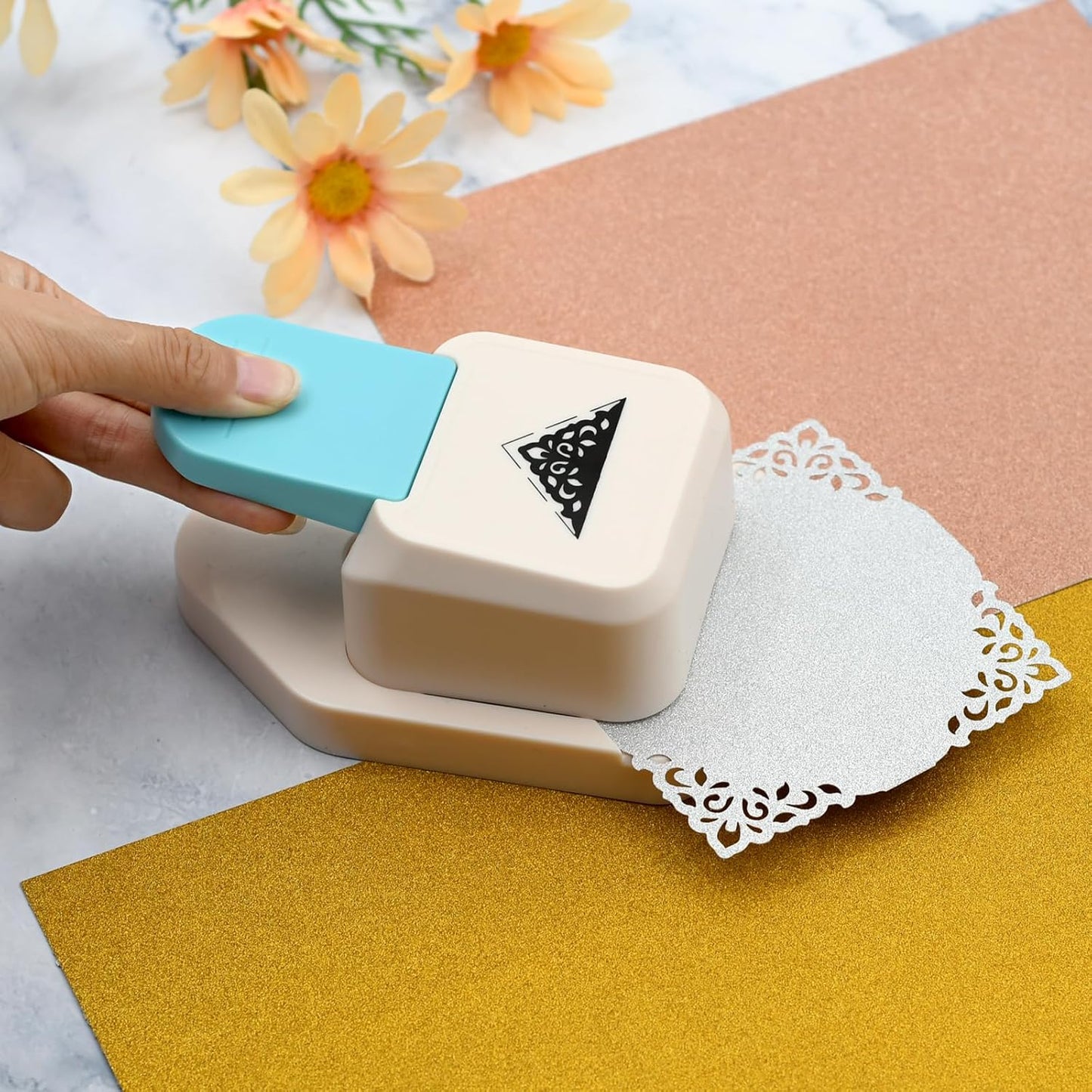 Paper Corner Punch Triangle Shape Flower Pattern, Large Craft Corner Punch Paper Cutter Portable Corner Hole Punch for Srapbooking, DIY Crafts, DIY Crafts, Card Making