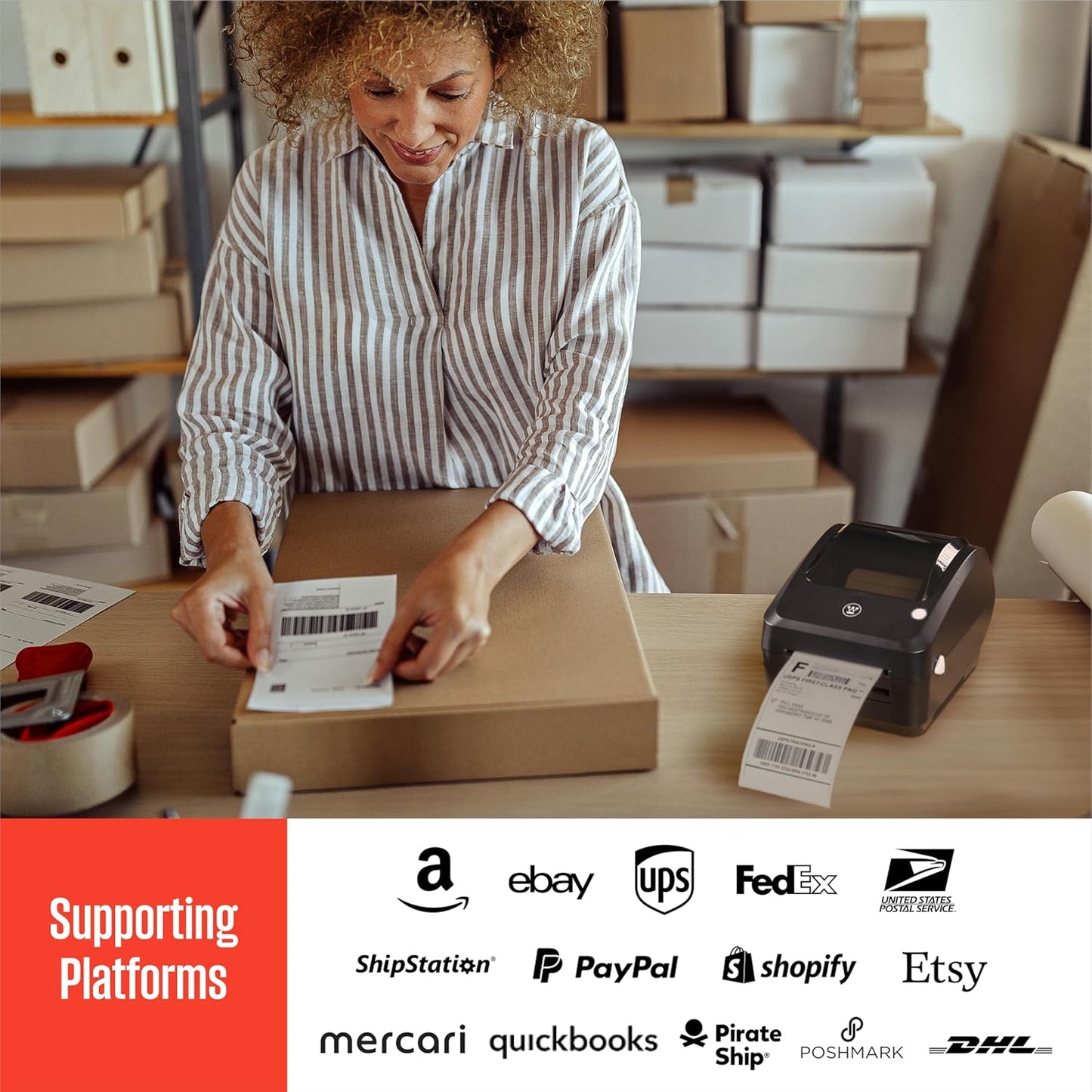 Westinghouse Thermal Shipping Label Printer USB, 4x6 Label Commercial Grade, Compatible with USPS, UPS, FedEx, eBay, Shopify, Amazon, & More, Desktop Label Printer for Packages, Includes Sample Labels