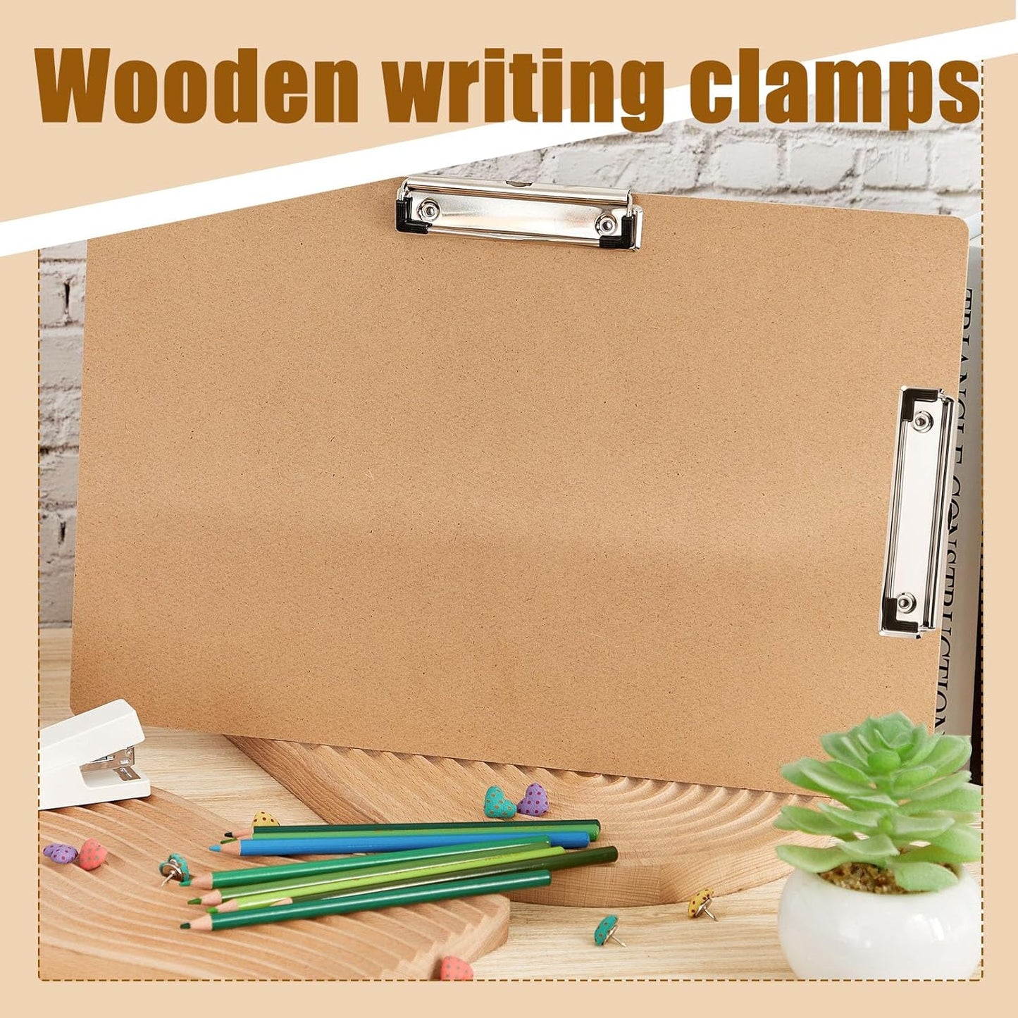 Henoyso 16 Pcs 11x17 Clipboard Wooden Lap Board with Low Profile Clip Brown Double Landscape Clip Hardboard Drawing Board Landscape Horizontal Large Clipboard for Desk Paper Sketching Art Supplies