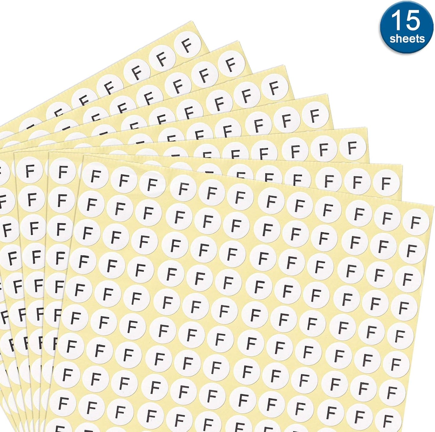 dealzEpic - Alphabet Stickers of The Letter F - Small Round Paper Self-Adhesive Peel and Stick Letter Labels - Set of 15 Sheets