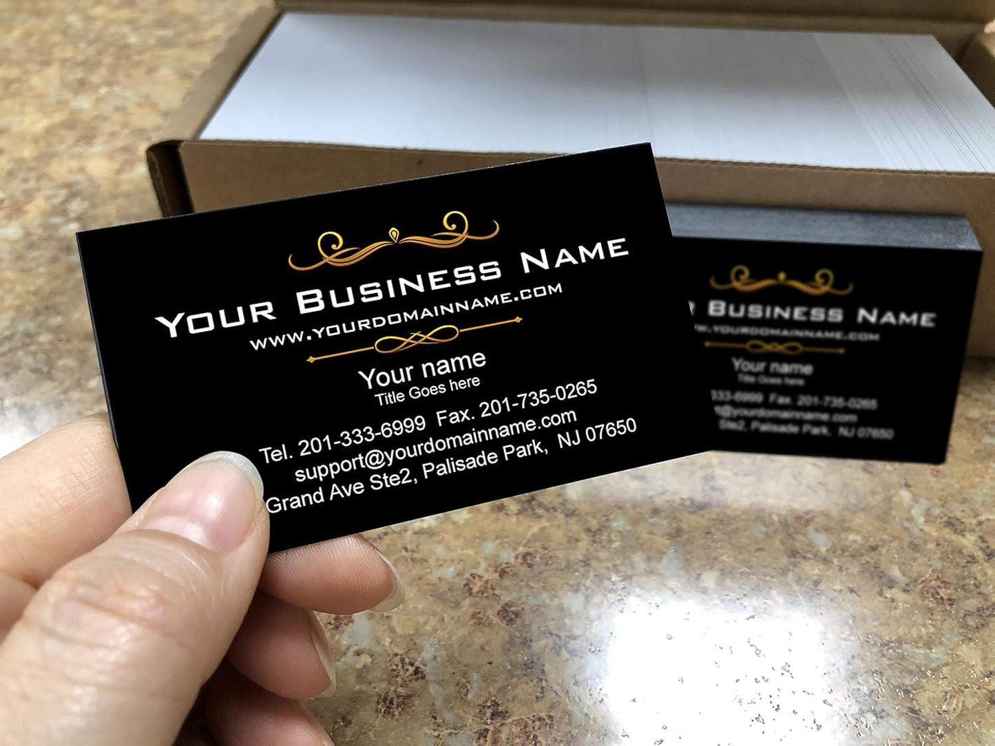 IMPACTONLINEPRINTING, Business Cards 100pcs - Thick Smooth16Pt Paper(350gsm), Black-Classic