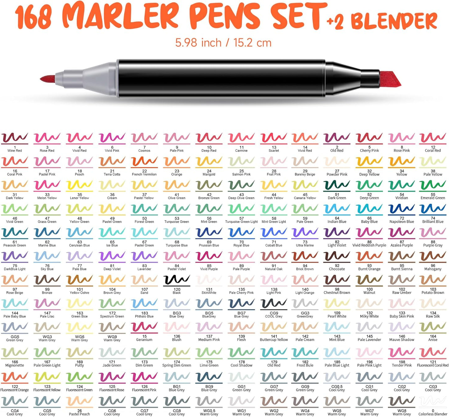 Alcohol Based Ink Art Markers, 168 Colors Broad&Fine Dual Tip Permanent Markers Pen Set for Professional Student Child Coloring Illustrations Sketch Drawing Painting Card Making (Black)