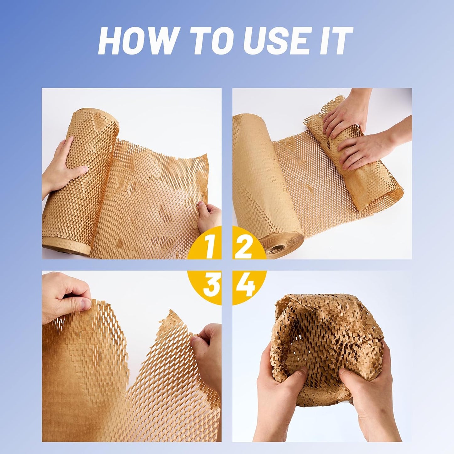 Honeycomb Packing Paper 15"x800'-Bubble Wrap Substitute Alternative for Shipping, Moving Supplies, Small Business Packaging, Packing Boxes & Gifts Wrapping Paper with 20 Fragile Stickers