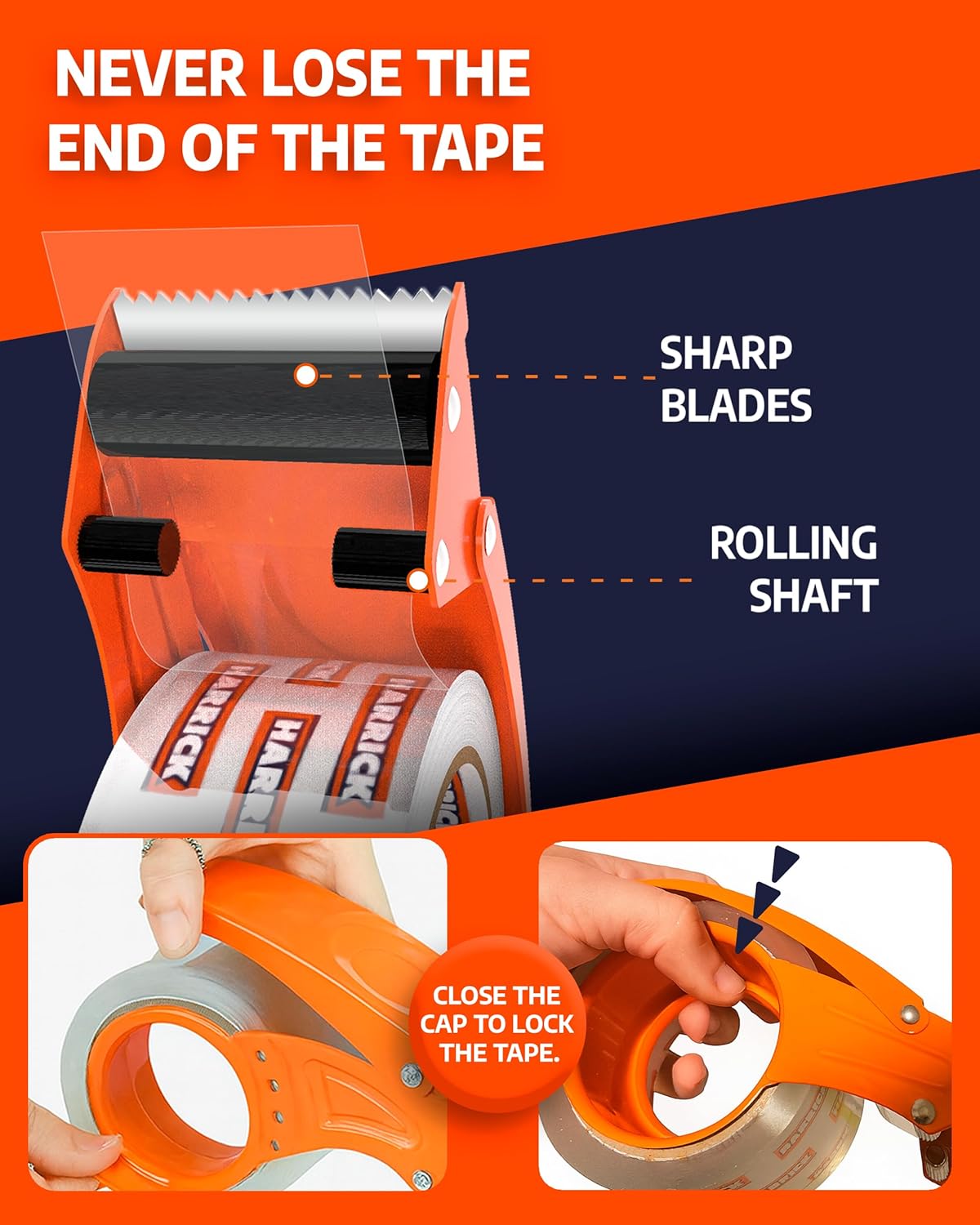 Clear Packing Tape with Dispenser 1.88 inch - Metal Strong & Durable Heavy Duty Packing Tape with Dispenser - Strong Strapping Tape with Dispenser Easy Tear & Seal - 2 Rolls / 1 Dispenser / 109 Yards