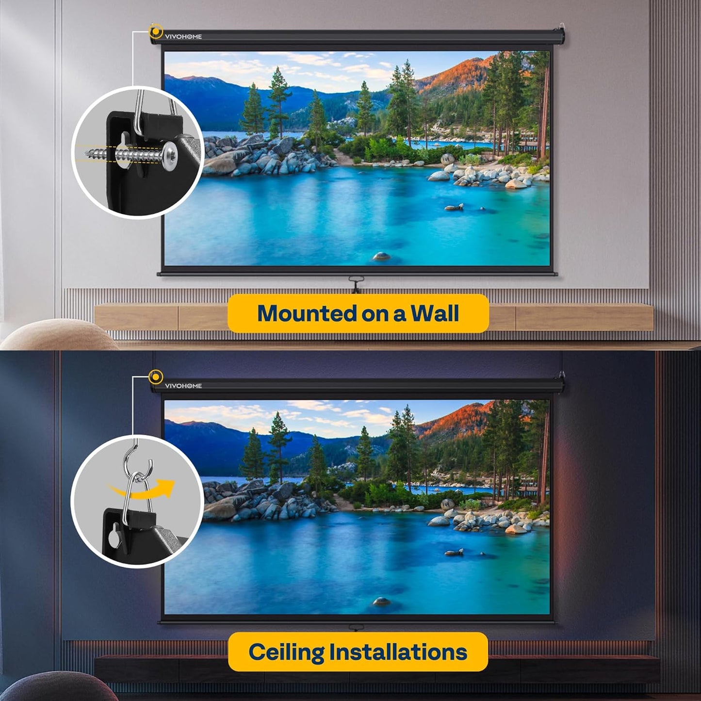 VIVOHOME Projector Screen Pull Down, 16:9 80 Inch Retractable Projection Screen, HD 4K Manual Pull Movie Screen for Home Theater, Cinema, Office (70x40 Inch Black)