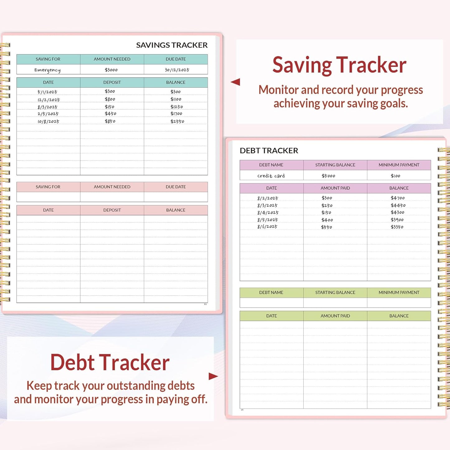 SUNEE Budget Planner - Monthly Budget Book with Expense Tracker Notebook, A4(8.5" x 11") Undated 12 Month Bill Organizer & Finance Planner to Manage Your Money, Account Book with Colorful Tab, Pink