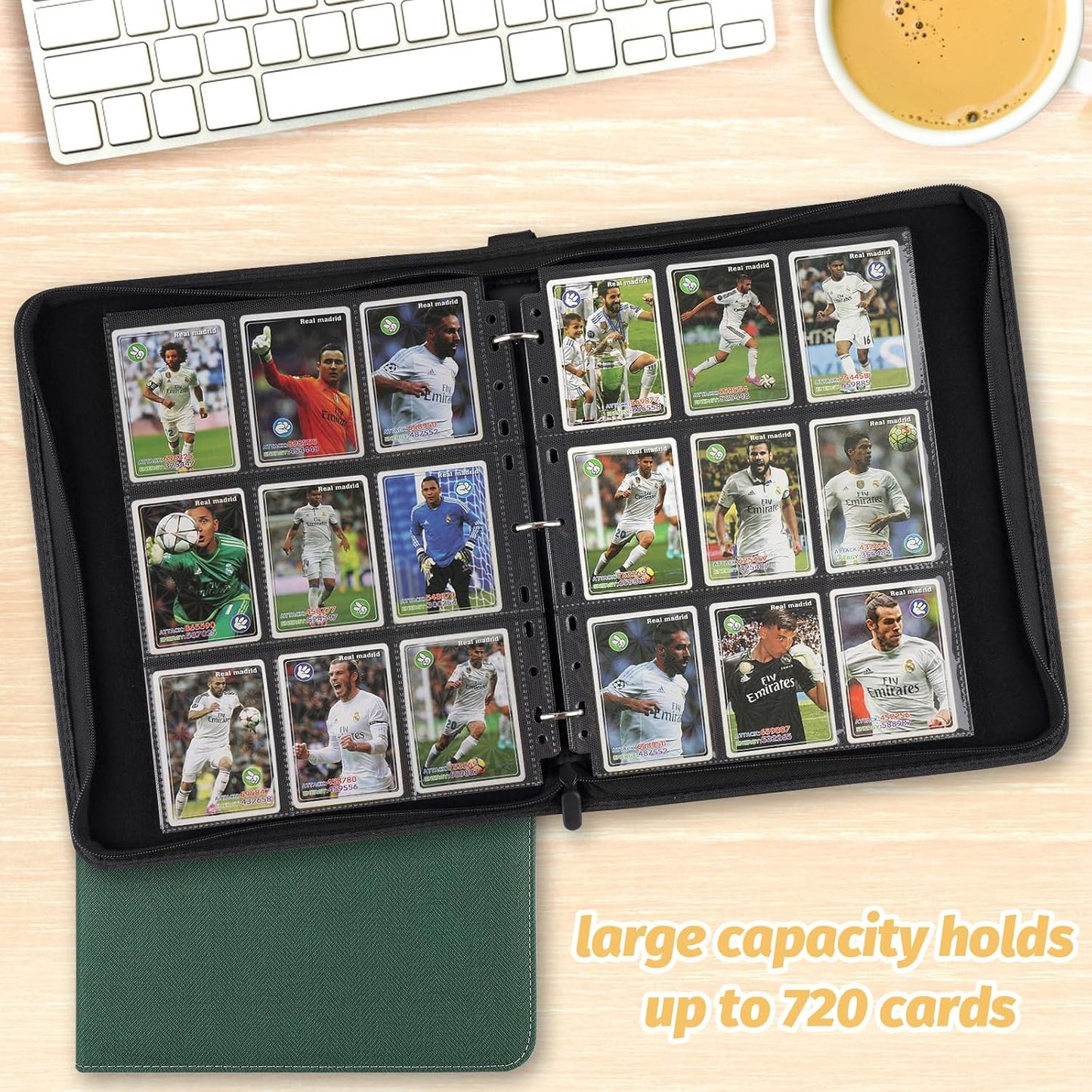 9 Pocket Card Binder, Premium Zip Trading Card Binder, 720 Double Sided Pocket PU Card Collection Binder, Collector Card Album, Card Folder for MTG, TCG, Sports Cards, Game Cards (Dark Green 1)