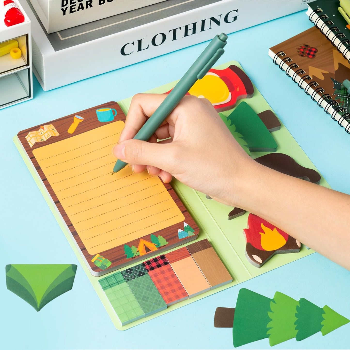 Xqumoi I Just Really Like Camping Sticky Notes Set, 550 Sheets, Camp Adventure Self-Stick Note Pads Tree Bear Tent Writing Memo Pads Page Marker Student Classroom Back to School Gift Office Supplies