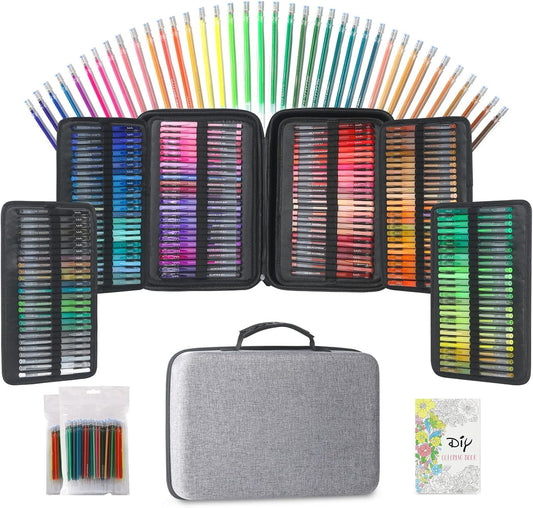 Gel Pens for Adult Coloring Book, 312 Pack Artist Colored Pens with 40% More Ink, Glitter Gel Pens with Case and Coloring Book, Perfect Art Supplies for Adults Kids for Coloring