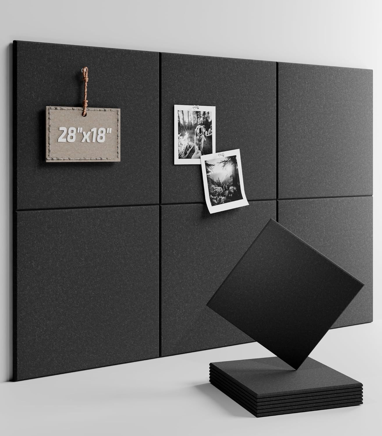Felt Bulletin Board Tiles -28"x18" Cork Board Alternative for Office Decor, Push Pin Board Wall Organizer 6-Pack - Charcoal Gray