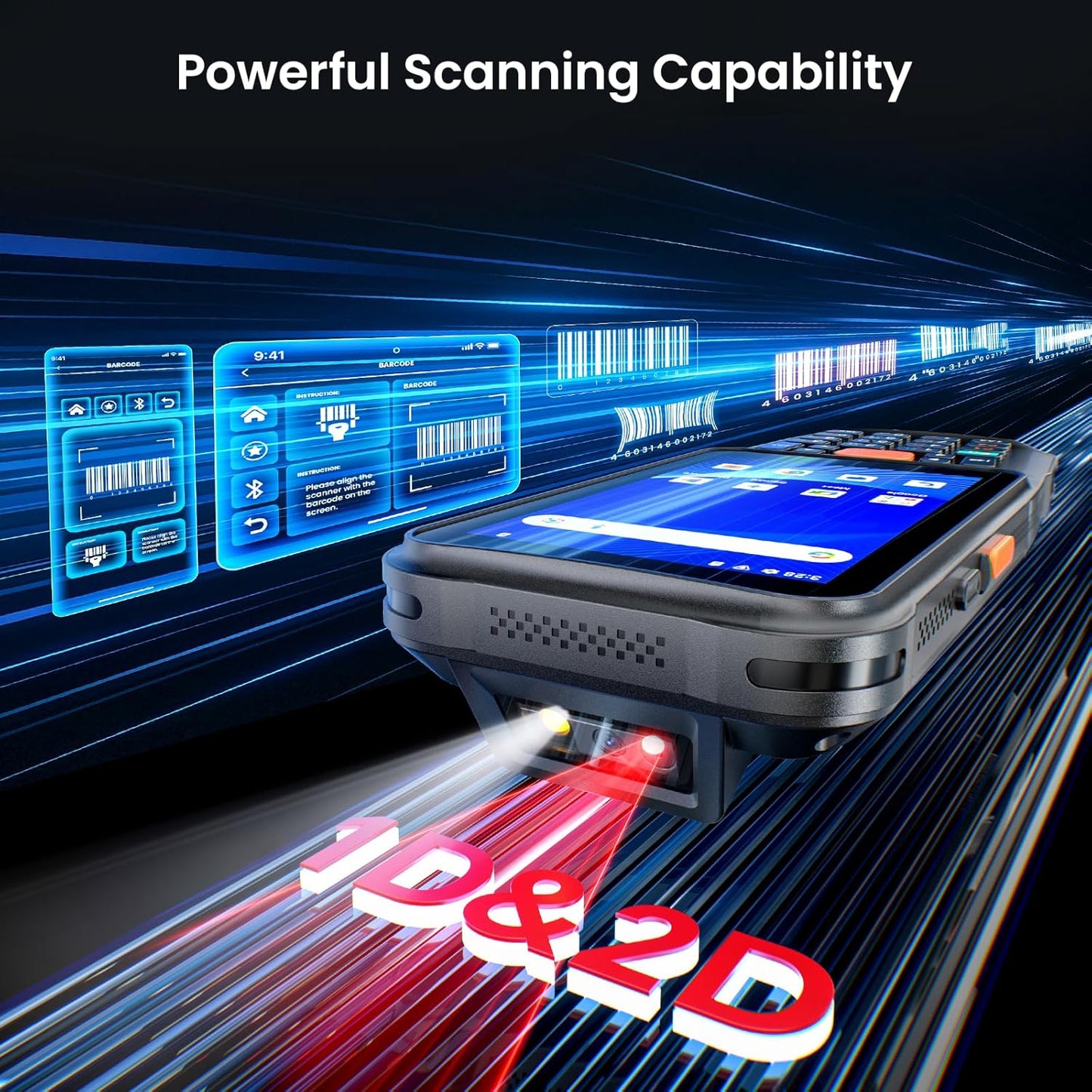 Eyoyo Wireless Android Barcode Scanner: Upgraded Android 15 Handheld Mobile Computer PDA with WiFi Bluetooth Cellular Connection, 4" Touch Screen & Keypad, GPS 1D/2D/QR Warehouse Inventory Scanner