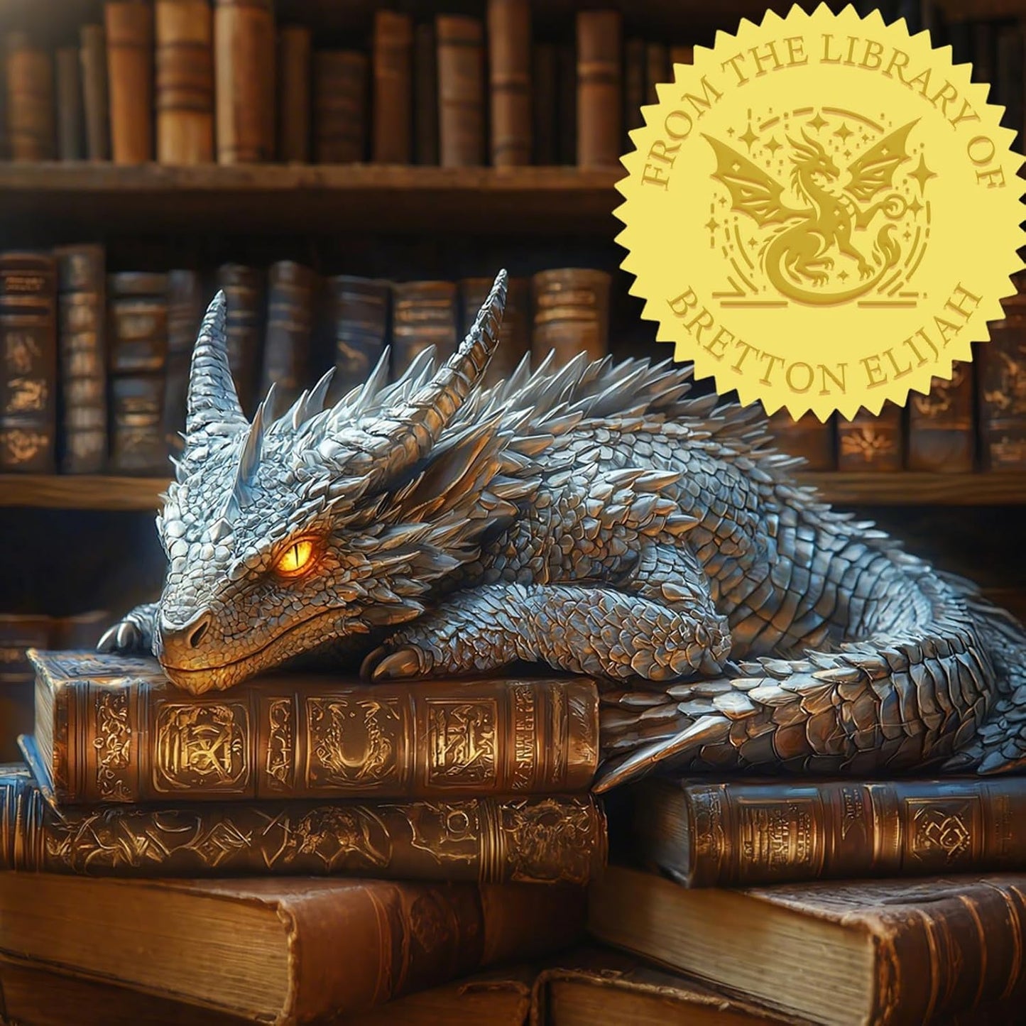 Personalized Book Embosser Stamp with Name & Design, Custom Hand Carved Library Embosser Set, Elegant Invitation Seal of Self-Inking from Library Stamp Kit (Sword & Dragon)