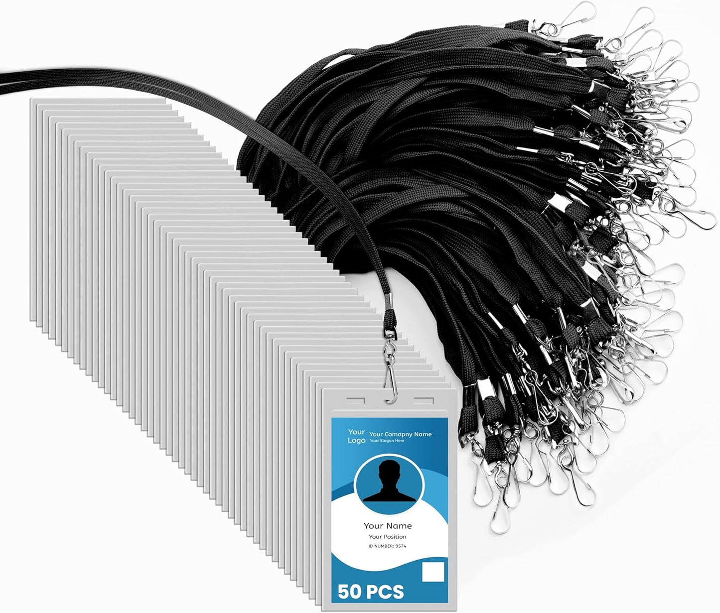 50-Pack Lanyard with Badge Holder - Black Lanyard for id Badge Clip with Swivel J-Hooks - Versatile Neck Lanyard for Keys, Card Holders, Whistles