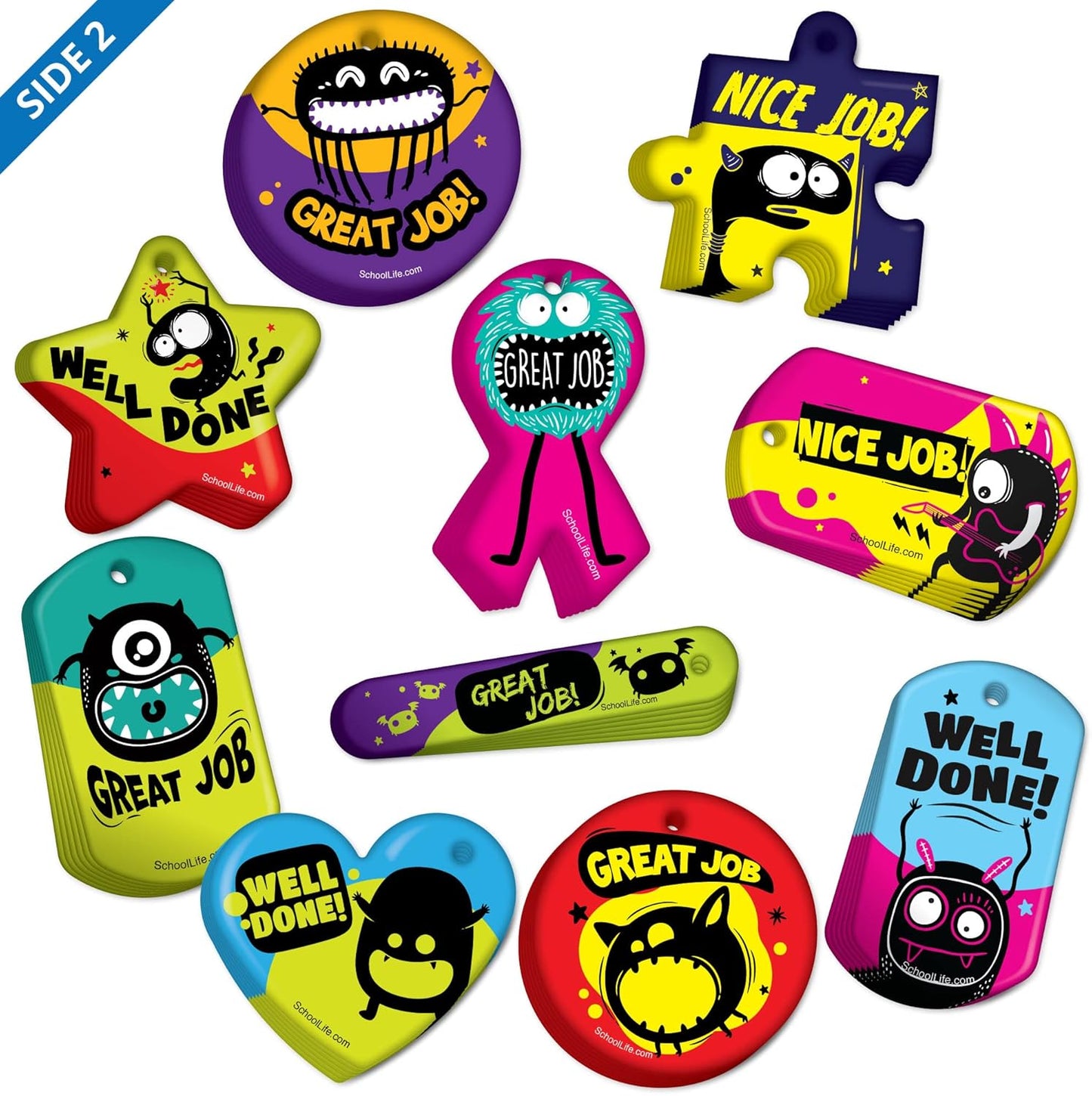 Brag Tags Fun Critters & Monsters Increase Student Attendance Incentives Value Pack: 100 Multicolor, Waterproof Teslin Brag Tags (10 Per Design)