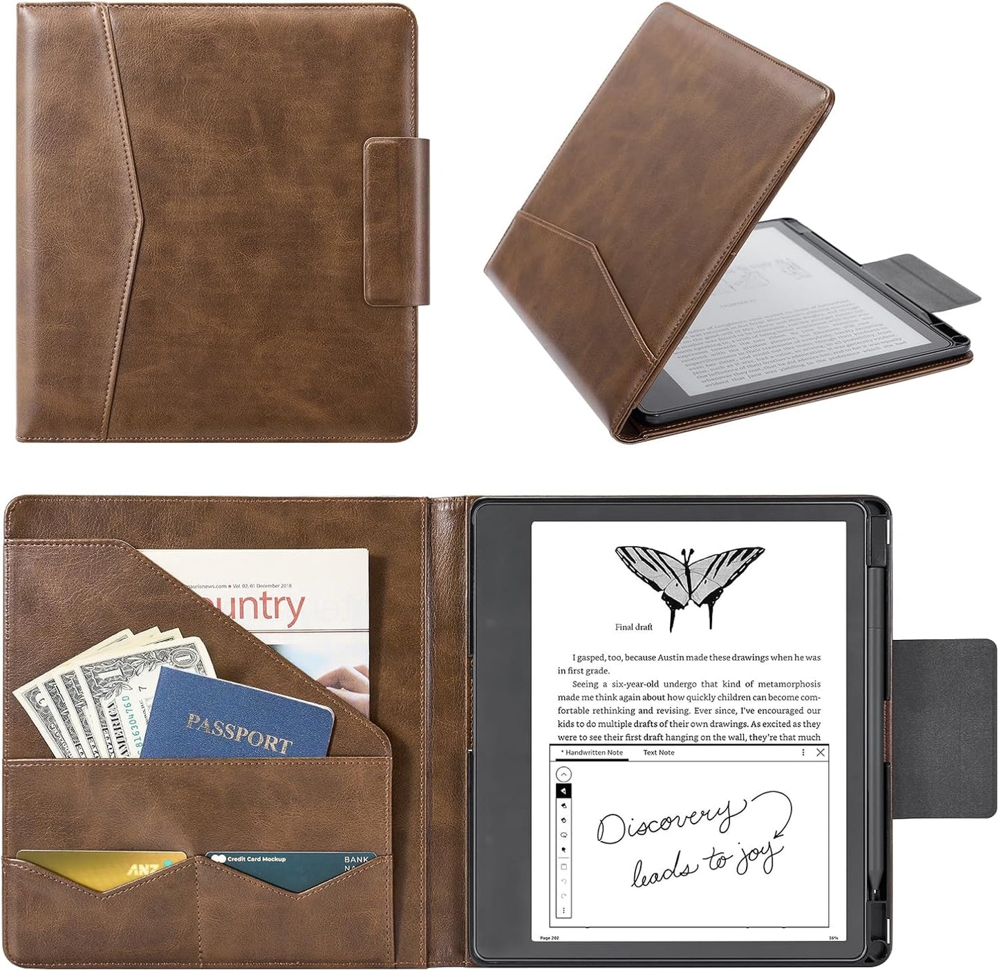 CoBak Premium PU Leather Case for Kindle Scribe 10.2", TouchPad D10, Boox Note Air 5, Folio Cover with Pen Holder, Auto Sleep/Wake, Card Slots & File Folders for Business, Not for Remarkable