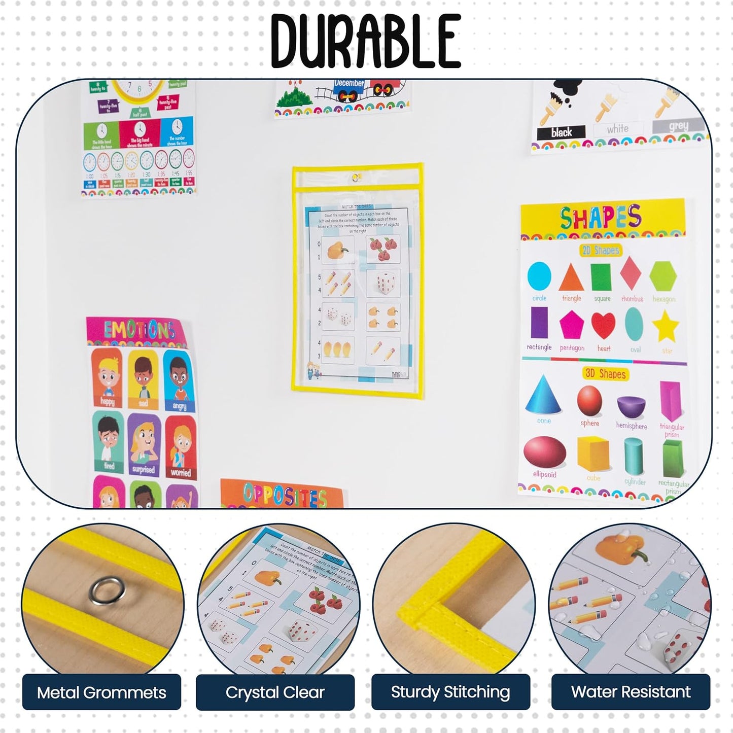 Essex Wares - 6 Pack, Yellow, Dry Erase Pocket Document Protectors, 10" Wide x 13.5" Tall - Dry Erase Clear Plastic Sleeves - Reusable & Easy Erase Plastic Invoice Holders, Water-Resistant & Durable