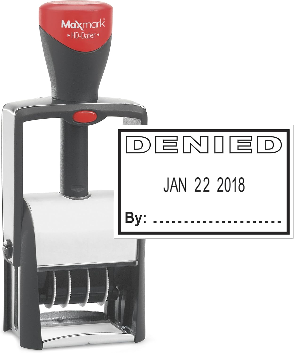 MaxMark Heavy Duty Self Inking Date Stamp with Phrase Denied - Black Ink