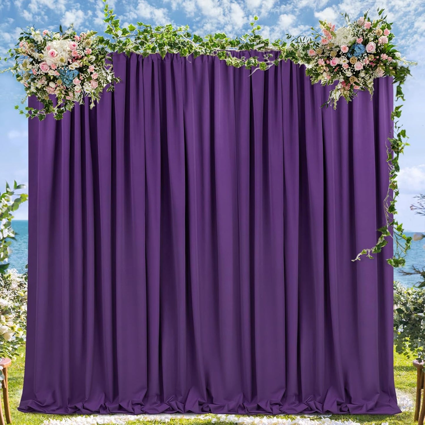Purple Backdrop Curtains 4 Panel 5ft x 10ft Polyester Fabric Party Backdrops for Arch Wedding Stage Ceremony Photography Background Decorations
