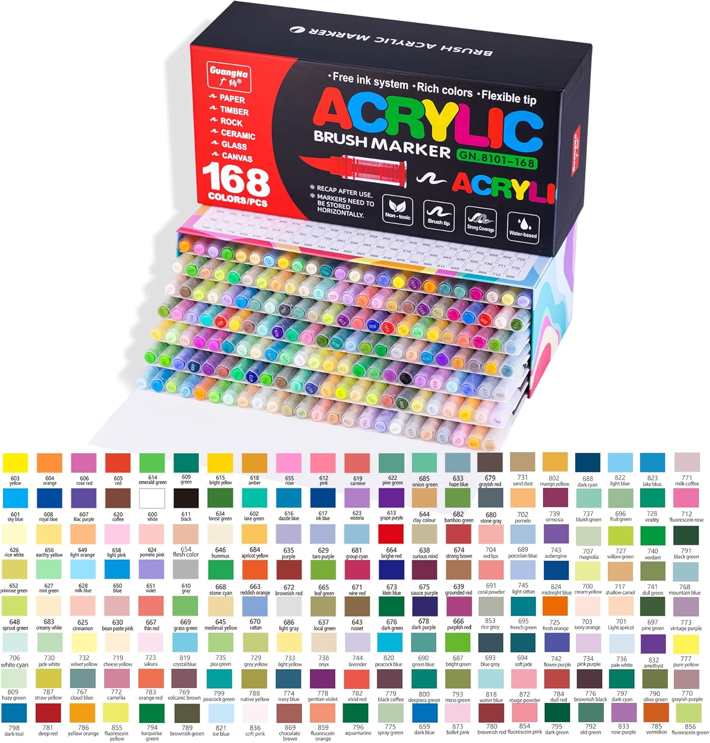 seatosea 168 Colors Paint Pens Art Acrylic Markers for Kids, Soft Brush Fine Tip Set Creative Marker Painting Pen for Coloring Book, Wood, Rock, Ceramic, Glass, Canvas and Crafts.