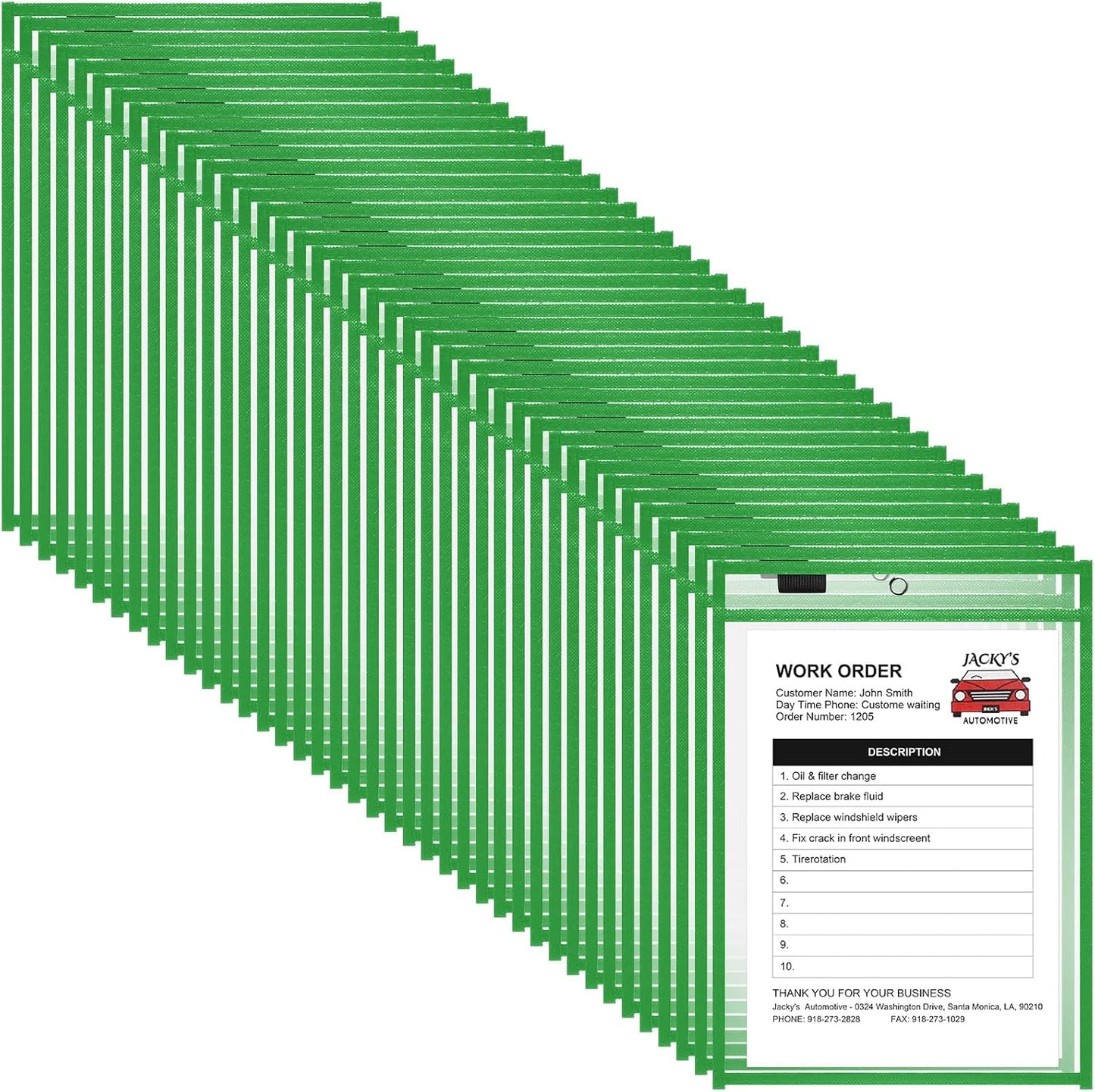 Nezyo Dry Erase Pockets Plastic Job Ticket Holders Shop Holder Order Pockets Clear Sleeves Tickets Folders Plastic Sleeves Paper Teacher Supplies for Classroom(12 x 9.5 in,Green,50 Pcs)